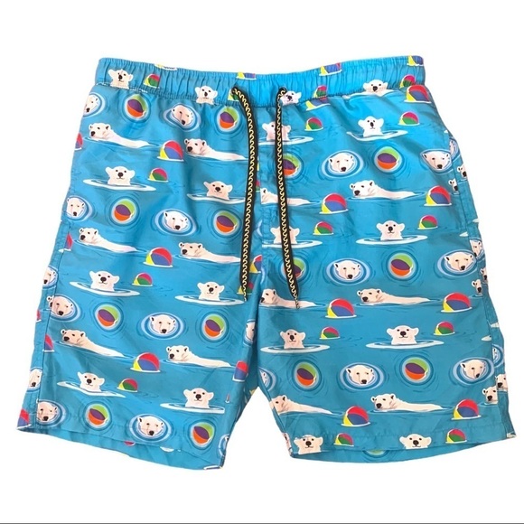 SURF SOCIETY SWIMWEAR BLUE BERMUDA MEN PRINT POLAR BEAR BERMUDA ADJUSTABLE LARGE - Picture 11 of 11